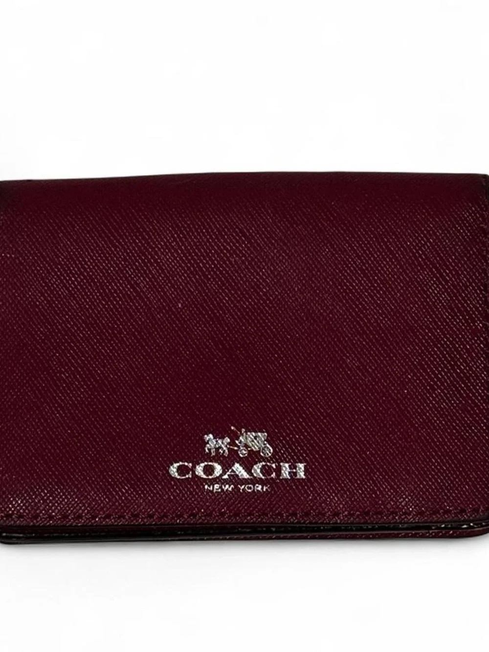COACH Plum Saffiano Leather Card Holder with Silver Logo